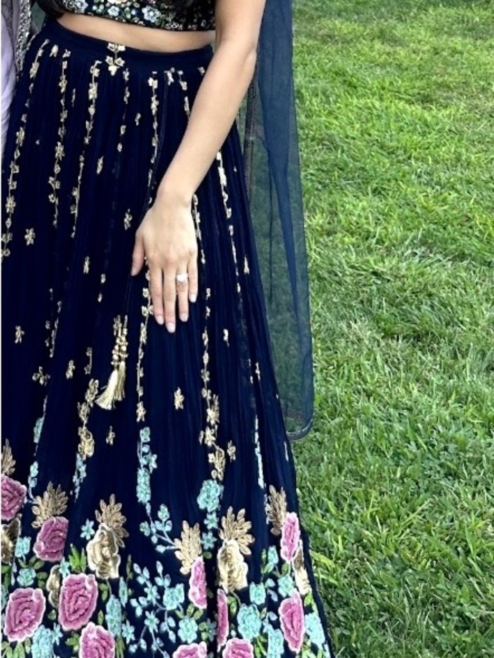 Embroidered Navy Floral Lehenga and Blouse